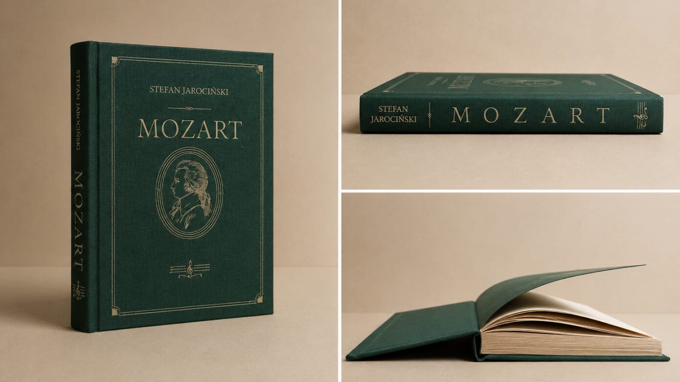 Nowa zielona oprawa książki Mozart Stefana Jarocińskiego
