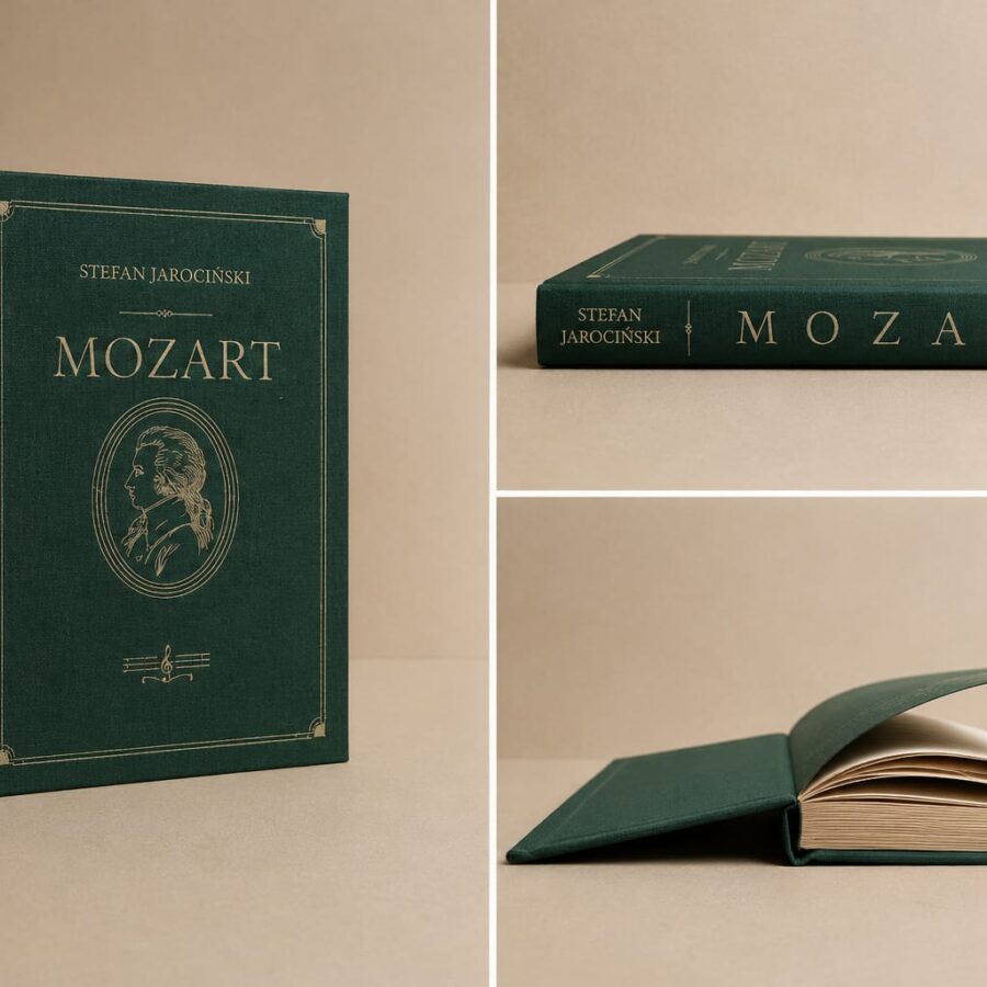 Nowa zielona oprawa książki Mozart Stefana Jarocińskiego
